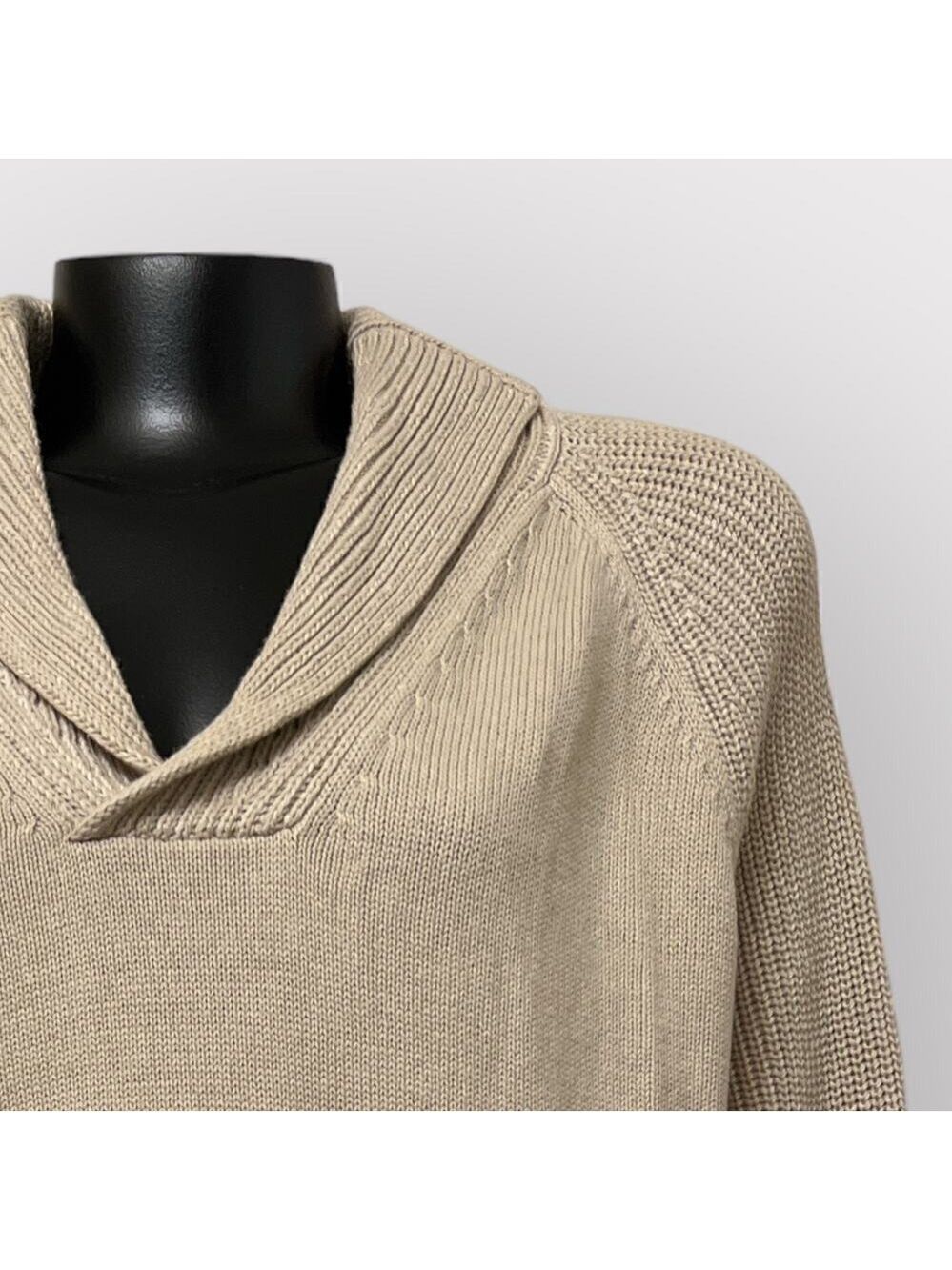 Express Mens Popover Shawl Collar Sweater sz L Twee Preppy Long Sleeve Tan Beige - Picture 2 of 8